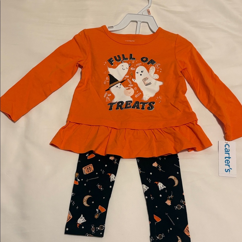 Carter's Orange Ghost Top and Black Leggings Set